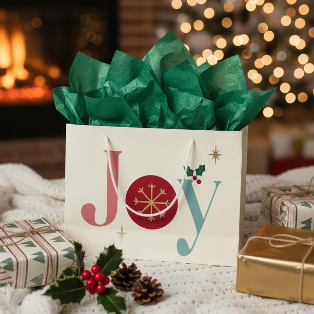 Joy Modern Vintage Elegant Large Helgdag Gift Bag (Gifting with Joy! This elegant gift bag is both modern and nostalgic.)