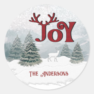 Joy Modern Watercolor vinterscen Classic hjort Runt Klistermärke