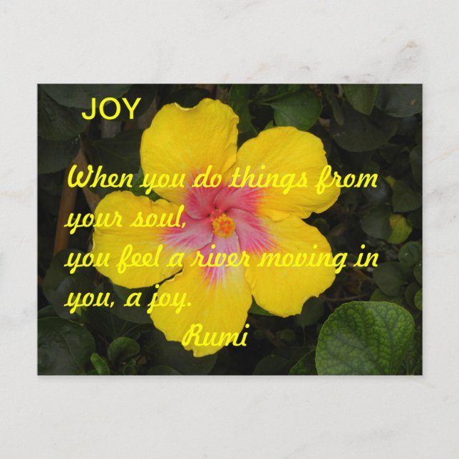 JOY Motivationskort Gul Tropisk Blomma Meddelande Vykort (Framsida)