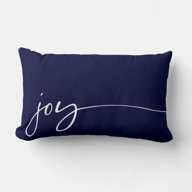Joy Navy Blue Elegant Script Calligraphy-jul Lumbarkudde (Framsida)