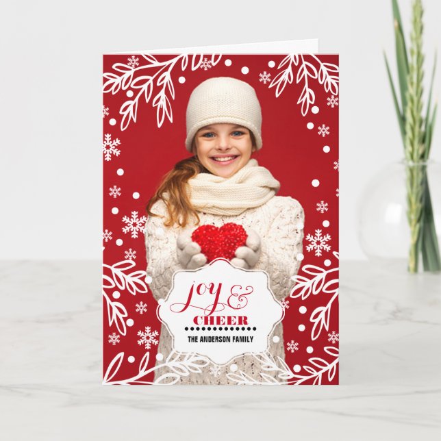 Joy och Cheer. Anpassningsbar Julfoto Helgkort (Framsida)