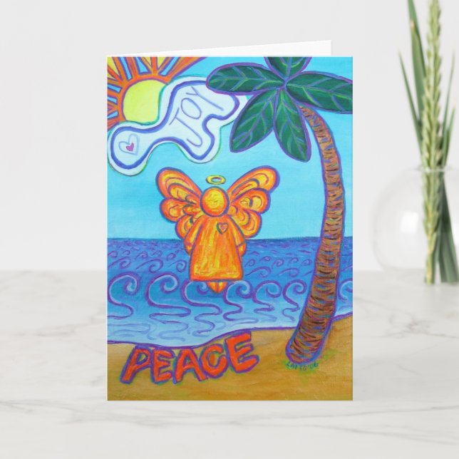 Joy och Peace Beach Angel Greeting Cards Helgkort (Framsida)