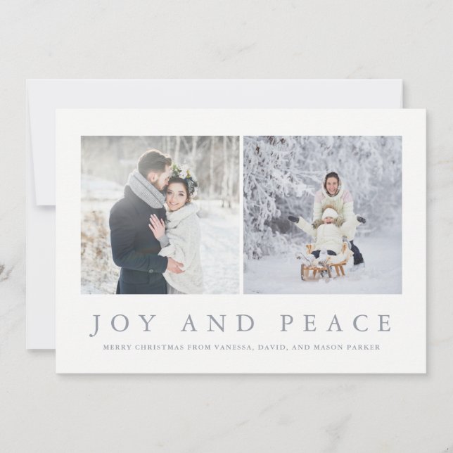 Joy och Peace | Modern jul två-foto Julkort (Framsida)