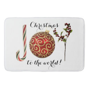 Joy ord art candy cane ornament och holly badrumsmatta