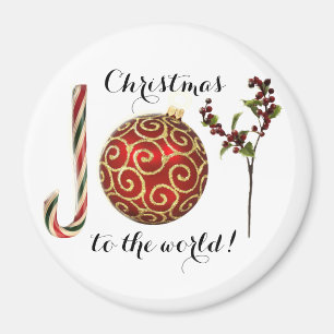 Joy ord art candy cane ornament och holly magnet