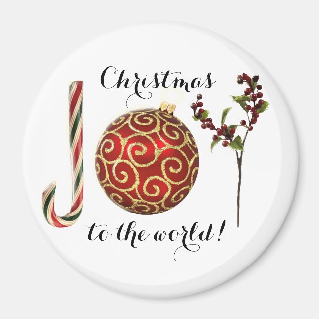Joy ord art candy cane ornament och holly magnet (Framsidan)