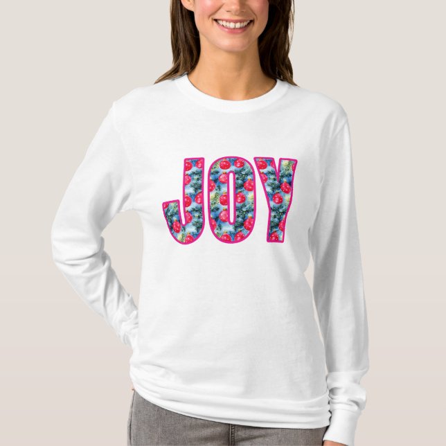 JOY Ord Art i Fuchsia Rosa and Teal Grönt T Shirt (Framsida)