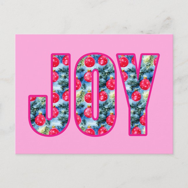 JOY Ord Art i Fuchsia Rosa and Teal Grönt Vykort (Framsida)