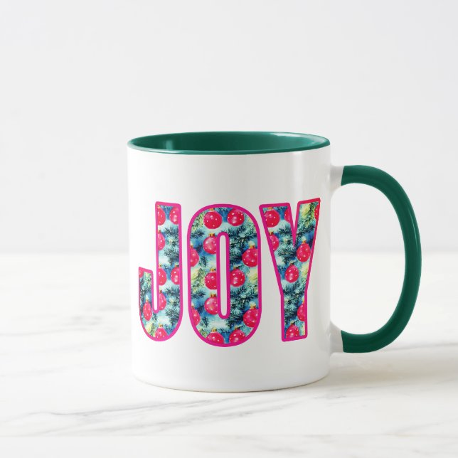 JOY Ord Art i Fuchsia Rosa och Teal Mugg (Höger)