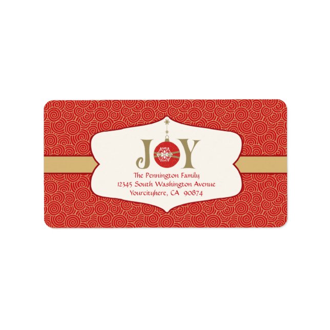 Joy ornament christmas-anpassadets adressetikett (Framsidan)
