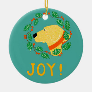Joy Ornament med Gul lab-Stephen Huneck