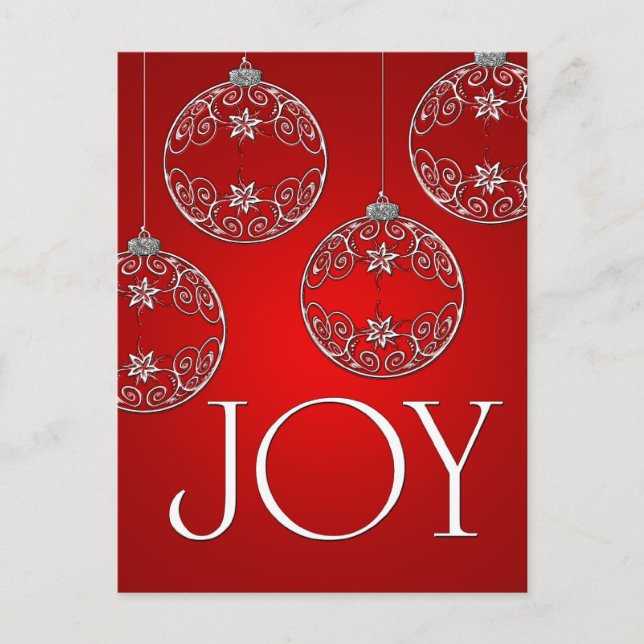 Joy Ornaments on ruby Red elegant Vykort (Framsida)