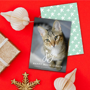 Joy Paw Print Push Script Cat Lover Simple Pet Julkort