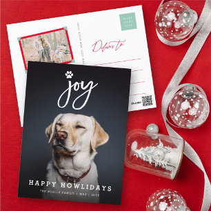 Joy Paw Print Push Script Hund älskare Photo Pet Helg Vykort
