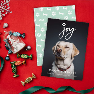 Joy Paw Print Push Script Hund älskare Photo Pet Julkort