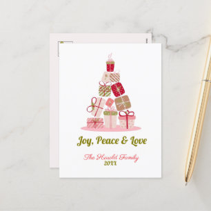 Joy Peace and Kärlek Julgran Card Helg Vykort