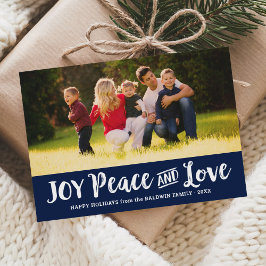 Joy Peace and Kärlek Navy Blue Brushed Photo Julkort