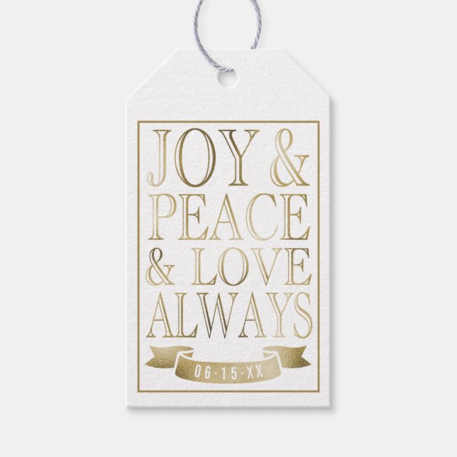 Joy & Peace & Kärlek Alltid | Guld Faux Foil Presentetikett (Framsidan)
