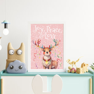 Joy Peace Kärlek Cute Reindeer och jul Ljus Poster