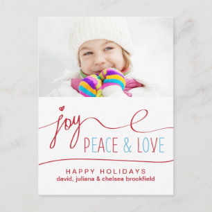 Joy Peace & Kärlek julvykort Helg Vykort