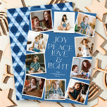 Joy Peace Kärlek & Light Hanukkah 10 Photo H Julkort<br><div class="desc">Joy, Fred, Kärlek och ljus med David stjärna, 10 Photo Collage Hanukkah Helgdag Card. Hälsning och bakgrund kan ändras till valfritt färg. Designade/ursprungliga teckningar efter tjock*fa*tin*i. Enkel att anpassa med ditt eget textmeddelande, namn, år, foto eller bild. Fler redigeringsfunktioner finns på sidan Redigera design. www.zazzle.com/fat_fa_tin www.zazzle.com/color_therapy www.zazzle.com/fatfatin_blue_knot www.zazzle.com/fatfatin_red_knot www.zazzle.com/fatfatin_mini_me www.zazzle.com/fatfatin_box...</div>