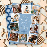 Joy Peace Kärlek & Light Hanukkah 10 Photo Julkort<br><div class="desc">Joy, Fred, Kärlek och ljus med David stjärna, 10 Photo Collage Hanukkah Helgdag Card. Hälsning och bakgrund kan ändras till valfritt färg. Designade/ursprungliga teckningar efter tjock*fa*tin*i. Enkel att anpassa med ditt eget textmeddelande, namn, år, foto eller bild. Fler redigeringsfunktioner finns på sidan Redigera design. www.zazzle.com/fat_fa_tin www.zazzle.com/color_therapy www.zazzle.com/fatfatin_blue_knot www.zazzle.com/fatfatin_red_knot www.zazzle.com/fatfatin_mini_me www.zazzle.com/fatfatin_box...</div>
