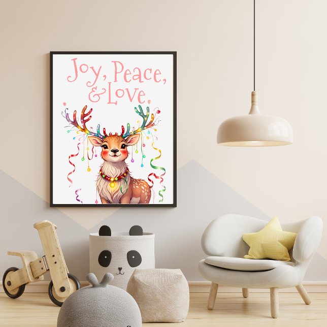 Joy Peace Kärlek Reindeer Helgdag Festive Ljus Poster (Skapare uppladdad)