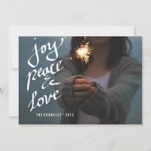 Joy Peace Kärlek Script Whimsical Helgdag Photo Julkort