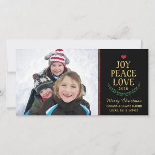 Joy Peace Kärlek Simple Faux-Glitter-fotokort Julkort