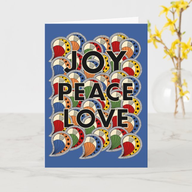 Joy Peace Love - Black Text & Custom Background Kort (Gul blomma)