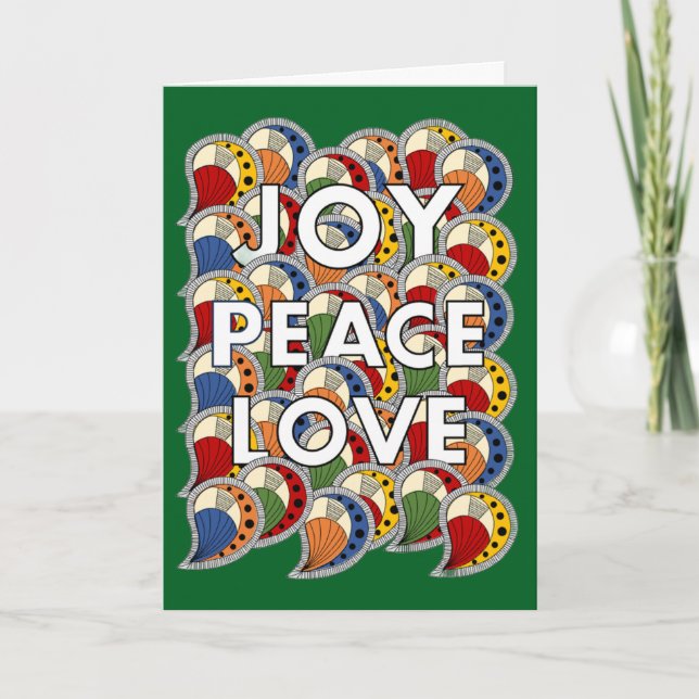 Joy Peace Love - Custom Background Color & Message Kort (Framsida)