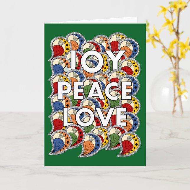 Joy Peace Love - Custom Background & Message Kort (Gul blomma)
