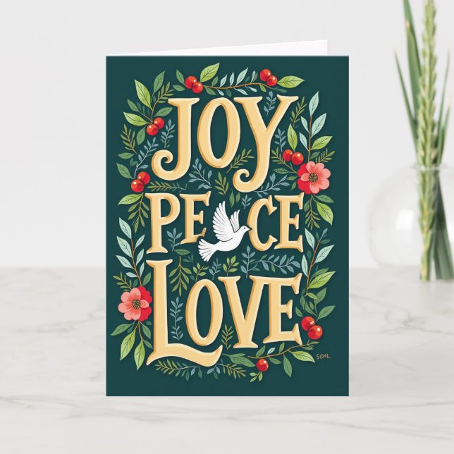 Joy Peace Love Holiday Card Kort (Framsida)