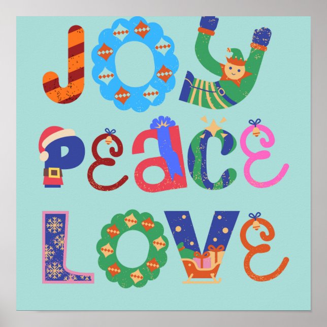 Joy, peace, love motivational quotes wall art poster (Framsidan)