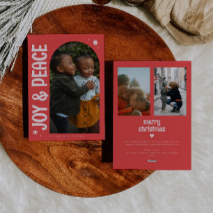 Joy & Peace Minimalist Red Arch Julkort