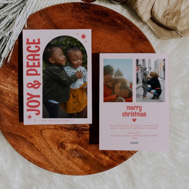 Joy & Peace Minimalist Rosa Arch Julkort (Skapare uppladdad)