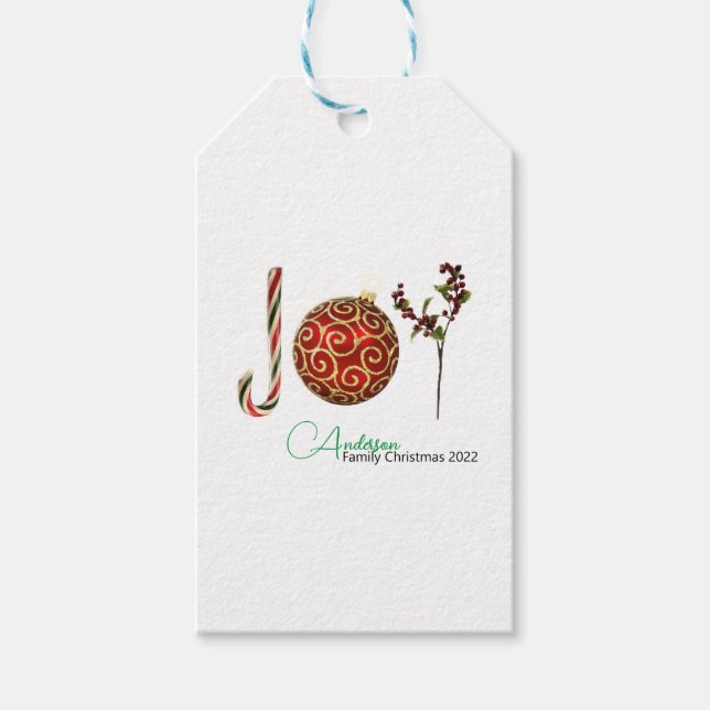 Joy personlig candy cane ornament holly presentetikett (Framsidan)
