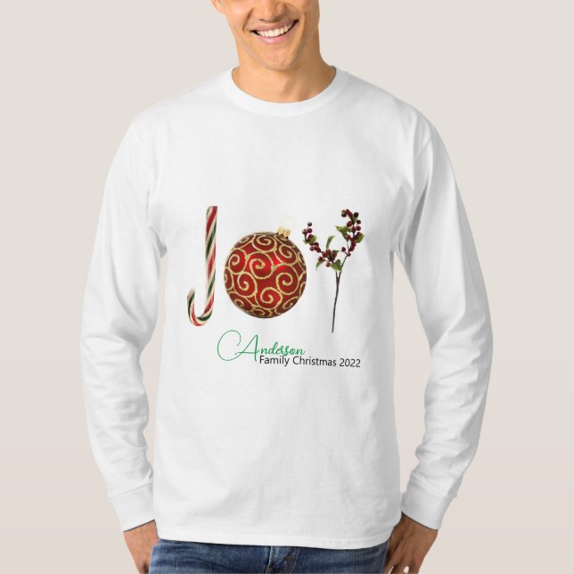 Joy personlig candy cane ornament holly T-Shir T Shirt (Framsida)