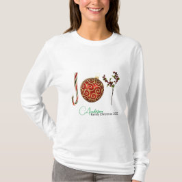 Joy personlig candy cane ornament holly t shirt