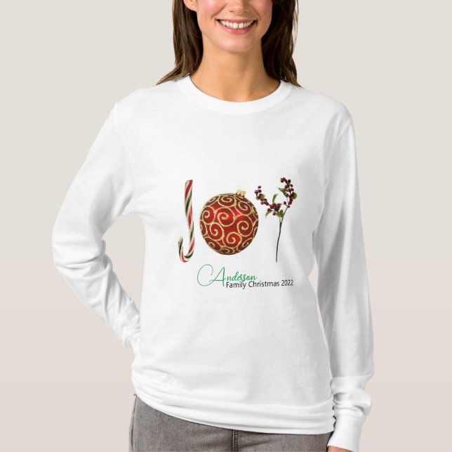 Joy personlig candy cane ornament holly t shirt (Framsida)
