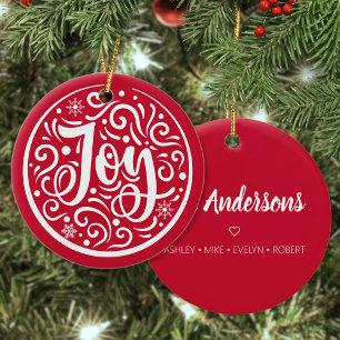 Joy Personlig Family Namn-julen Helgdag Red Julgransprydnad Keramik