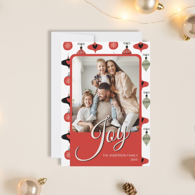 Joy Personlig Family Photo jul Red Julkort (Joy Personalized Family Photo Christmas Red Holiday Card)