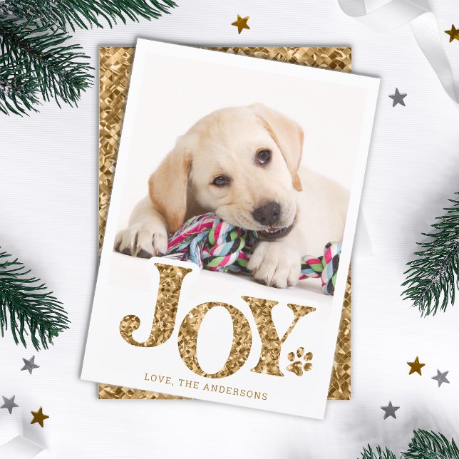 JOY Personlig Pet Photo Guld Paw Print Hund Julkort (Skapare uppladdad)