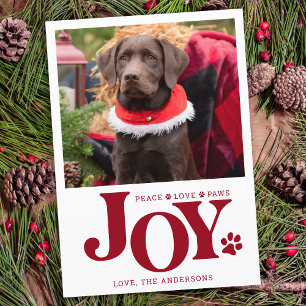 JOY Personlig Pet Photo Red Paw Print Hund Julkort