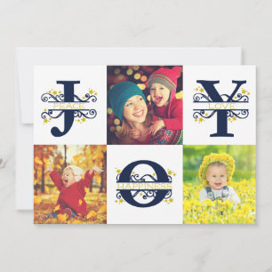 Joy Photo Collage White och Blue jul Julkort
