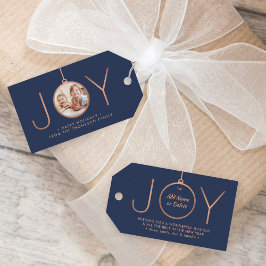 JOY Photo Navy Blue Copper Elegant Modern Helgdag Presentetikett