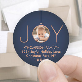 JOY Photo Navy Blue God Return-adressetikett Runt Klistermärke