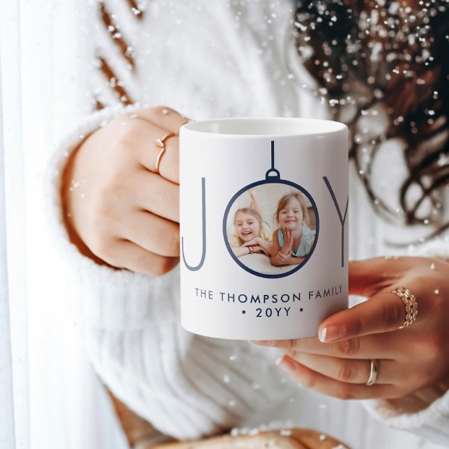 JOY Photo Navy Blue Vit Modern Juldag Helgdag Kaffemugg (Skapare uppladdad)
