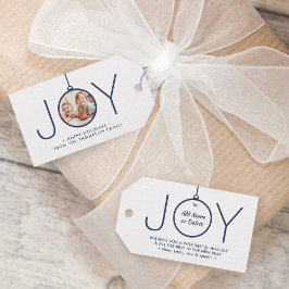 JOY Photo Navy Blue White Modern Minimal jul Presentetikett
