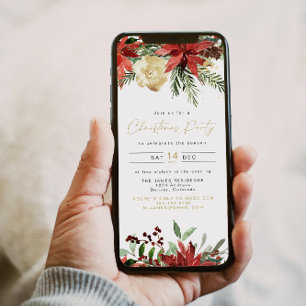 JOY Poinsettia Red Blommigt Julfest Inbjudningar
